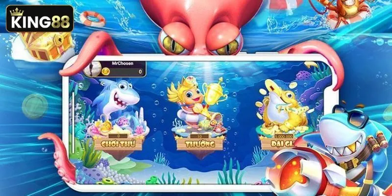 Giao diện trò chơi bắn cá online sống động với đồ họa 3D sắc nét Giao diện trò chơi bắn cá online sống động với đồ họa 3D sắc nét